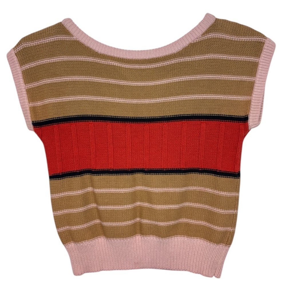 Liz Claiborne Pink, Tan & Red Striped Scoop Neck Sweater Top